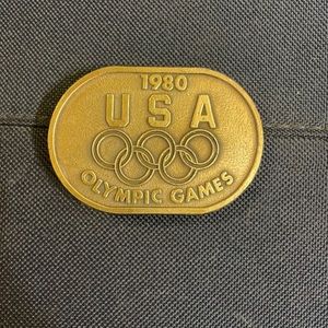 Levi Strauss 1980 vintage USA Olympic games brass belt buckle
